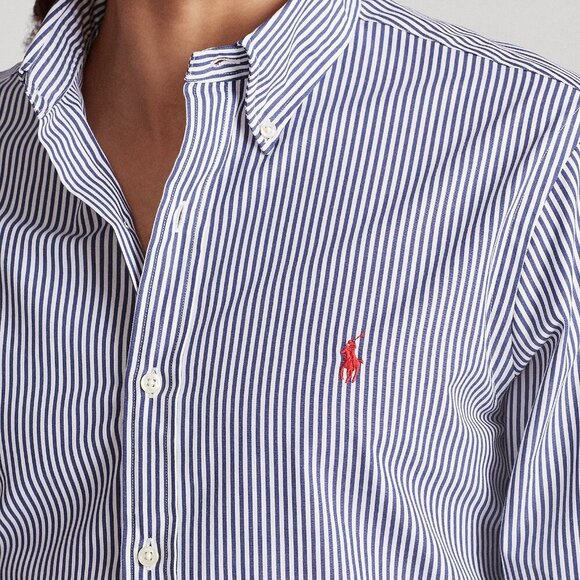 Ralph Lauren Blue Label Slim Fit Navy White Striped Poplin Button Down Shirt - Picture 2 of 11